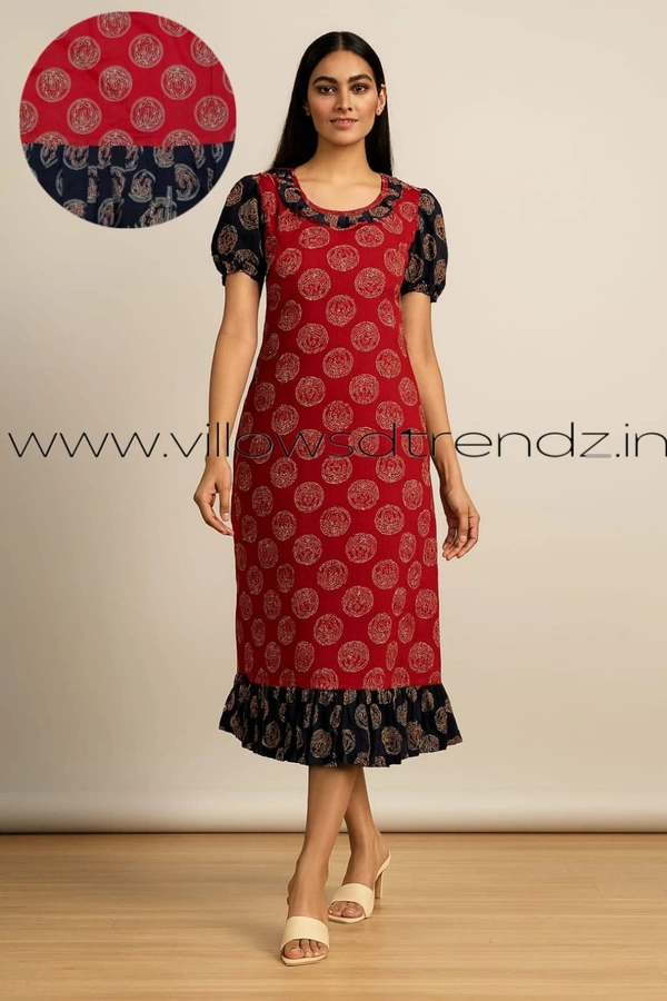 Ruthvi Ethnics Frock Nighty| Night Gown| Nighty |Red| FN249011 - Free Size(Refer Size Chart), Red