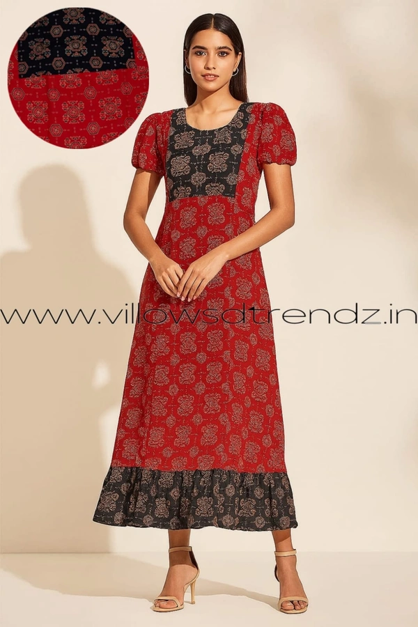 Ruthvi Ethnics Frock Nighty| Night Gown| Nighty |Red| FN249017 - Free Size(Refer Size Chart), Red