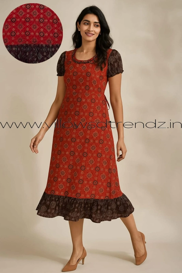 Ruthvi Ethnics Frock Nighty| Night Gown| Nighty| Red | FN24902 - Free Size(Refer Size Chart), Red