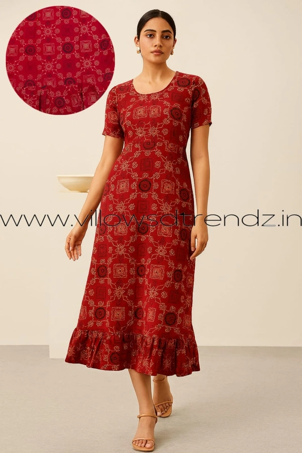 Ruthvi Ethnics Frock Nighty| Night Gown| Nighty |Red| FN249026 - Free Size(Refer Size Chart), Red