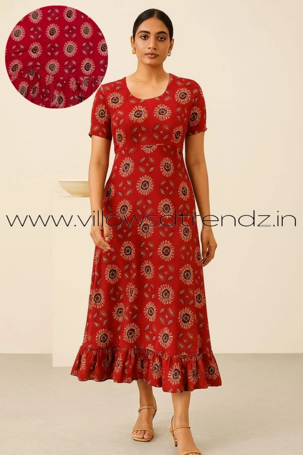 Ruthvi Ethnics Frock Nighty| Night Gown| Nighty |Red| FN249031 - Free Size(Refer Size Chart), Red