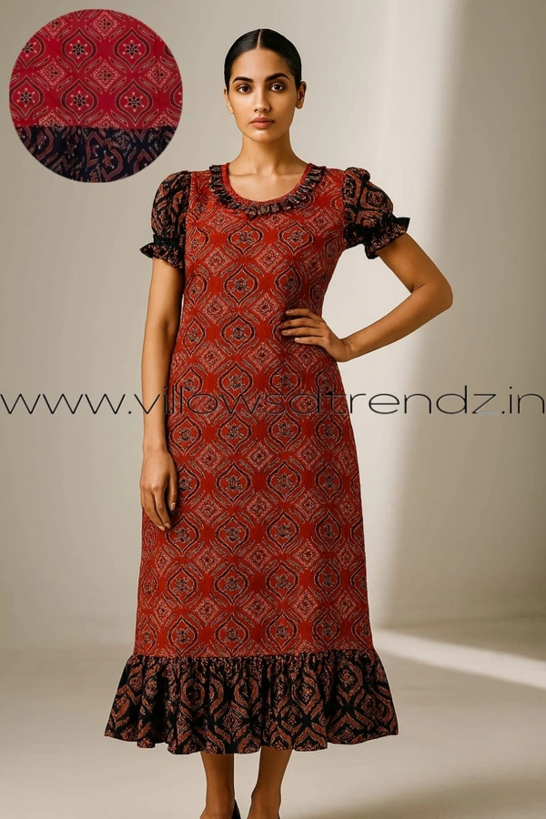 Ruthvi Ethnics Frock Nighty| Night Gown| Nighty |Red| FN24907 - Free Size(Refer Size Chart), Red