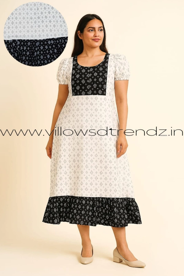 Ruthvi Ethnics Frock Nighty| Night Gown| Nighty |White| FN249034 - Free Size(Refer Size Chart), White