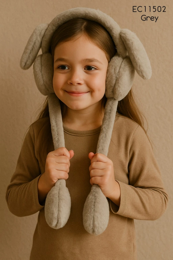 Prini's First Touch Fuzzy Earmuffs with Sound|Pack of 1| Soft and Fluffy| Grey |EC11502 - Free, Grey