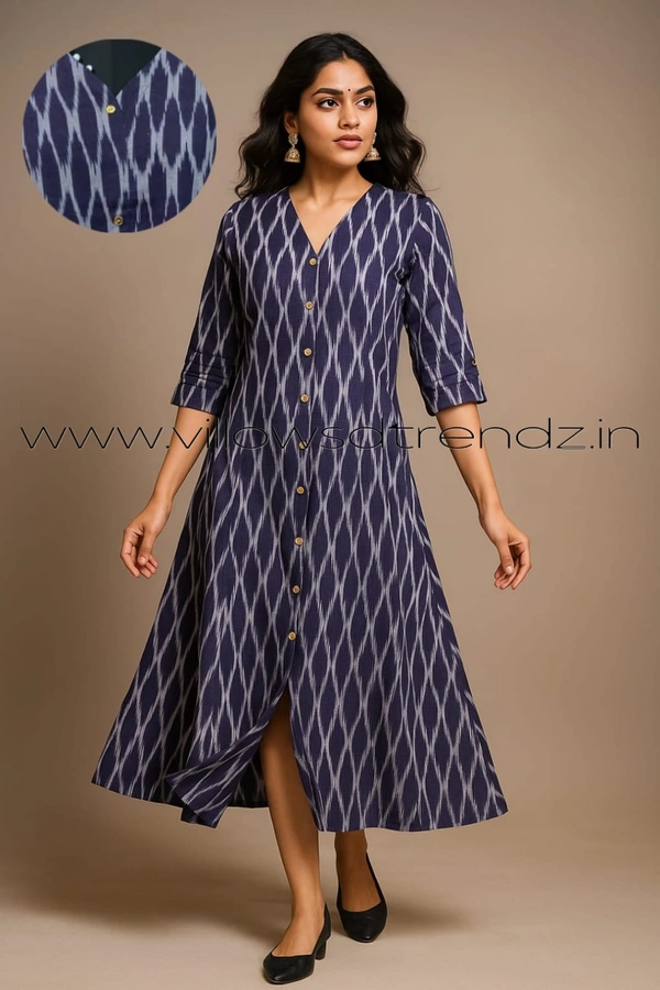Twill Blue Ikkat Cotton -Aline Kurti| L | Blue |IK25904 - L, Blue