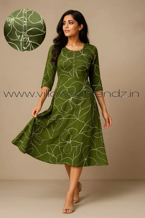 Twill Blue Ikkat Cotton -Aline Kurti| M | Green |UM29001 - M, Green