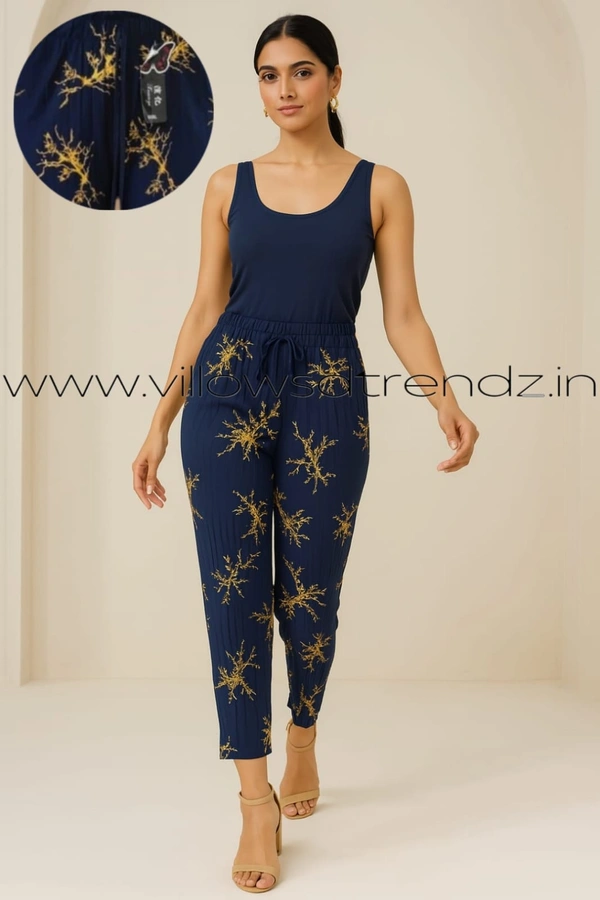 Ruthvi Ethnics Imported Georgette Golden Tag Palazzo| Foil Printed Palazzo| Navy  Blue |  IP165012 - FS(Fits upto L), Navy Blue