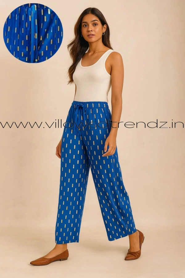 Ruthvi Ethnics Imported Georgette Golden Tag Palazzo| Foil Printed Palazzo| Blue |  IP165023 - FS(Fits upto L), Blue