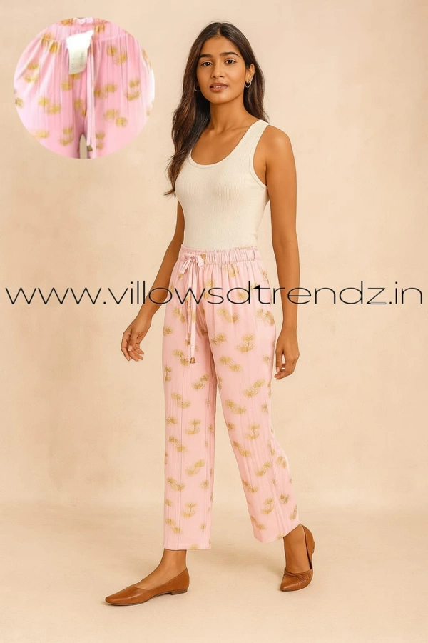 Ruthvi Ethnics Imported Georgette Golden Tag Palazzo| Foil Printed Palazzo| Pink  |  IP165019 - FS(Fits upto L), Pink
