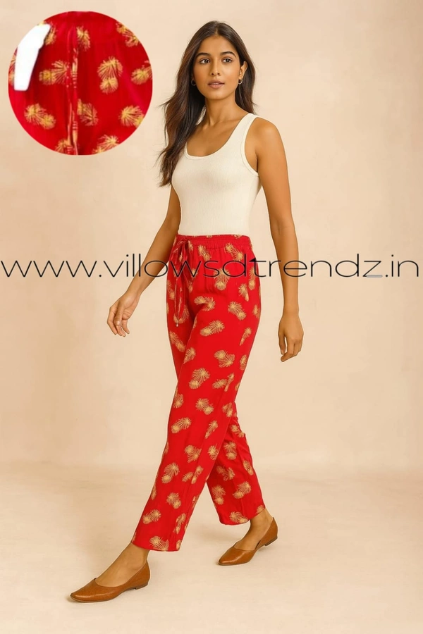 Ruthvi Ethnics Imported Georgette Golden Tag Palazzo| Foil Printed Palazzo| Red  |  IP165022 - FS(Fits upto L), Red