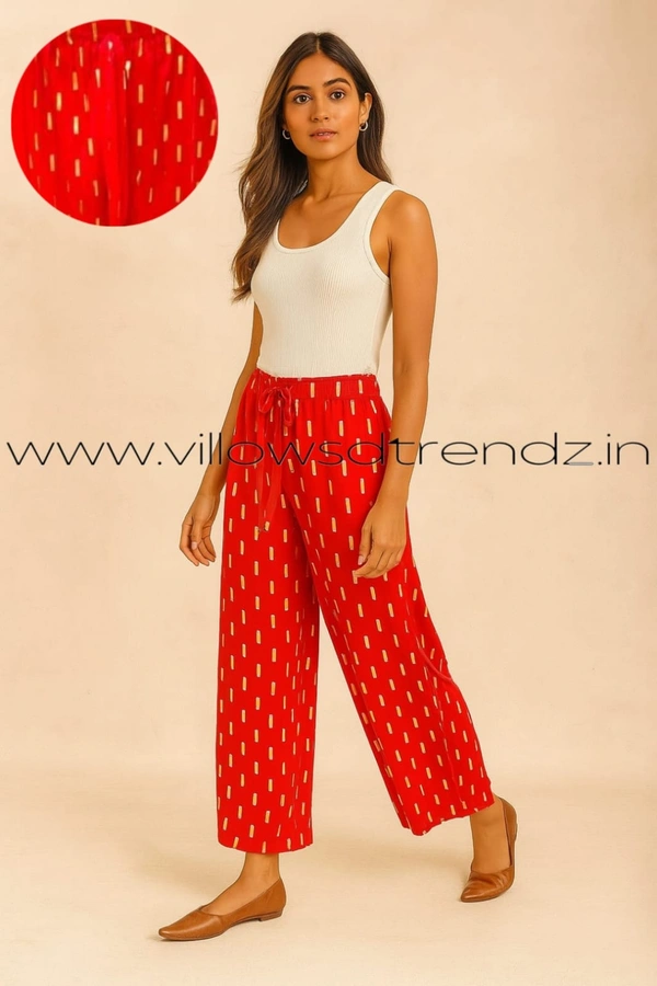 Ruthvi Ethnics Imported Georgette Golden Tag Palazzo| Foil Printed Palazzo| Red  |  IP165018 - FS(Fits upto L), Red