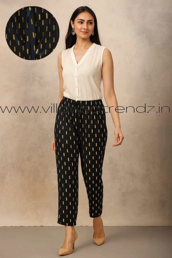 Ruthvi Ethnics Imported Georgette Golden Tag Palazzo| Foil Printed Palazzo| Black |  IP165010 - FS(Fits upto L), Black