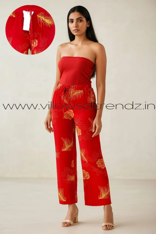Ruthvi Ethnics Imported Georgette Golden Tag Palazzo| Foil Printed Palazzo| Red |  IP165016 - FS(Fits upto L), Red