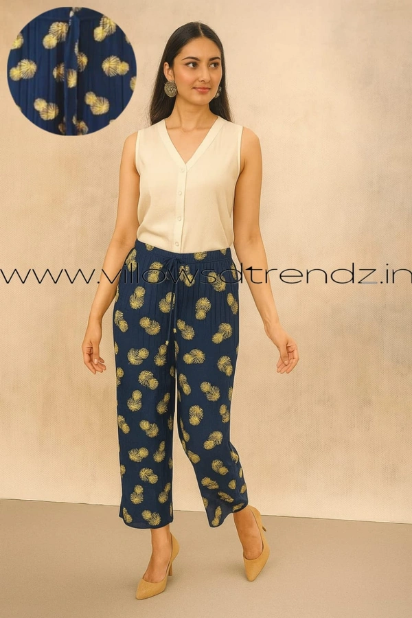 Ruthvi Ethnics Imported Georgette Golden Tag Palazzo| Foil Printed Palazzo| Blue |  IP16503 - FS(Fits upto L), Blue