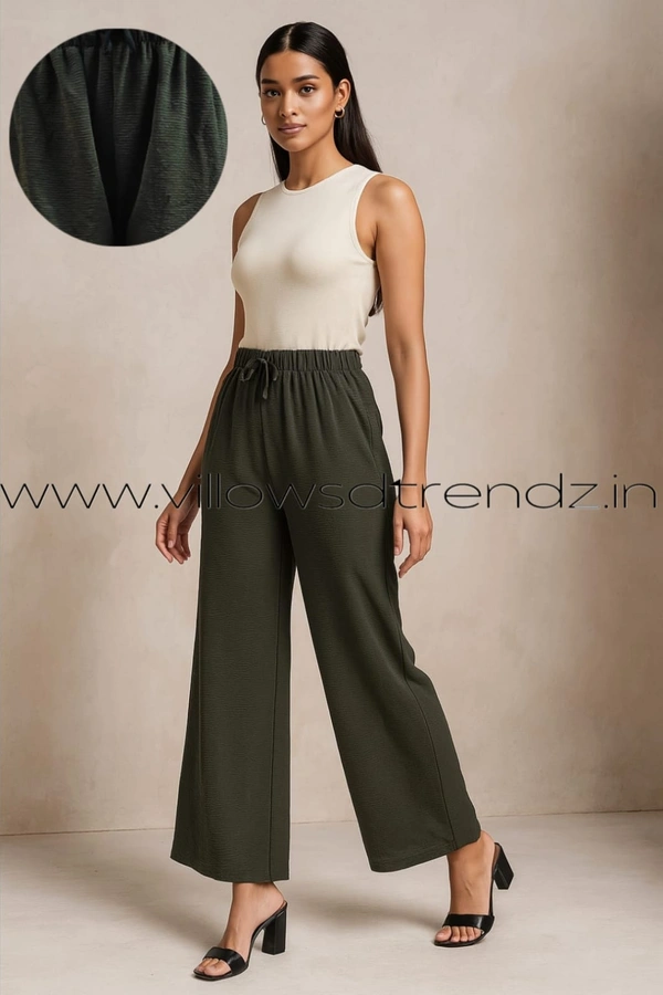 Ruthvi Ethnics Imported Georgette Golden Tag Palazzo|Plain Palazzo| Olive  Green |  IP165043 - FS(Fits upto 2XL), Olive Green