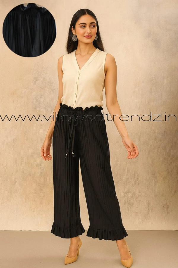 Ruthvi Ethnics Imported Georgette Golden Tag Palazzo|Plain Palazzo| Black  |  IP16504 - FS(Fits upto 2XL), Black