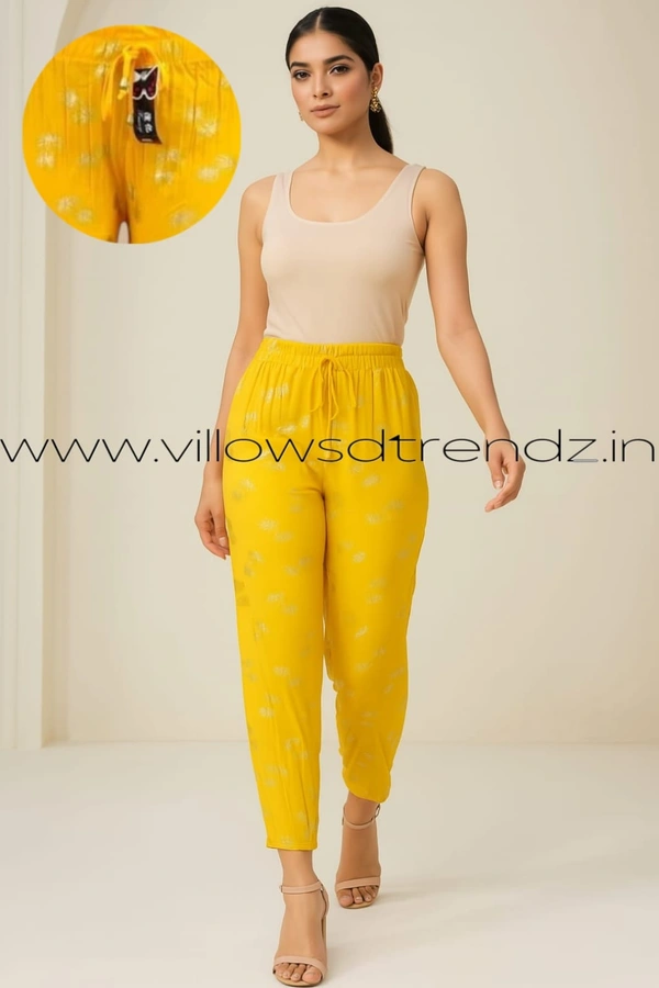 Ruthvi Ethnics Imported Georgette Golden Tag Palazzo|Plain Palazzo| Yellow  |  IP165013 - FS(Fits upto 2XL), Yellow
