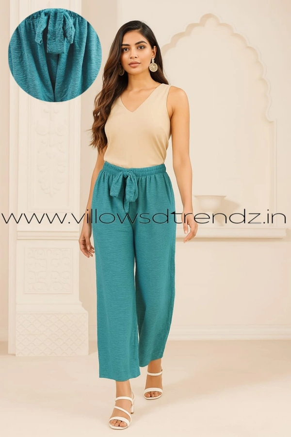 Ruthvi Ethnics Imported Georgette Golden Tag Palazzo|Plain Palazzo| Rama Blue|  IP165036 - FS(Fits upto 2XL), Rama Blue