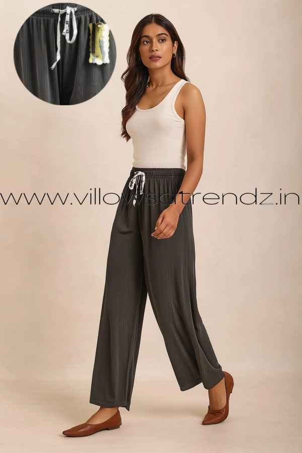 Ruthvi Ethnics Imported Georgette Golden Tag Palazzo|Plain Palazzo| Grey |  IP165027 - FS(Fits upto 2XL), Grey