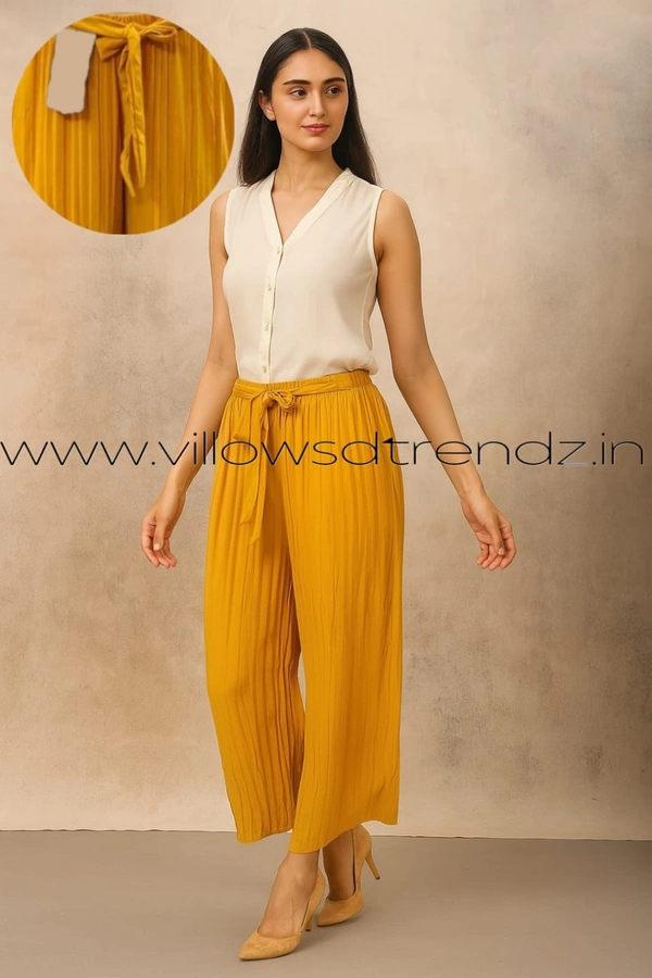 Ruthvi Ethnics Imported Georgette Golden Tag Palazzo|Plain Palazzo| Mustard Yellow |  IP16508 - FS(Fits upto 2XL), Mustard Yellow
