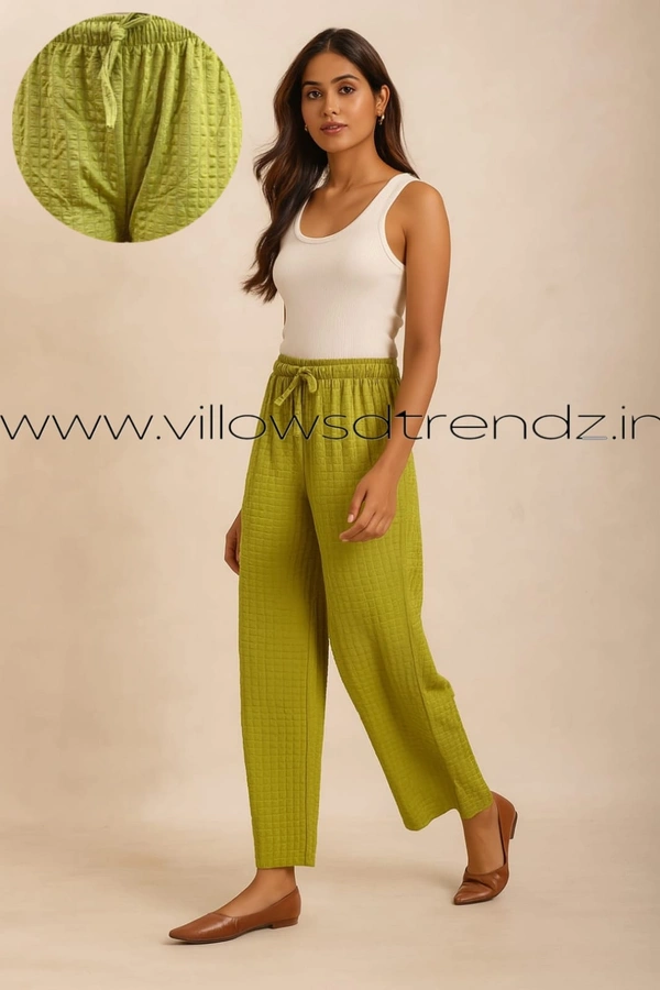 Ruthvi Ethnics Imported Georgette Golden Tag Palazzo|Plain Palazzo| Fern Green|  IP165026 - FS(Fits upto 2XL), Fern green