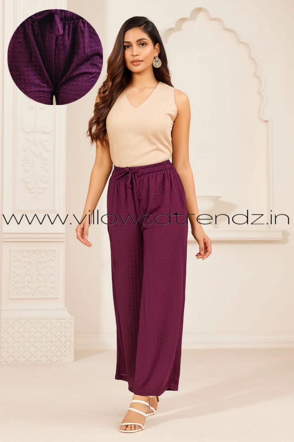 Ruthvi Ethnics Imported Georgette Golden Tag Palazzo|Plain Palazzo| Purple |  IP165037 - FS(Fits upto 2XL), Purple