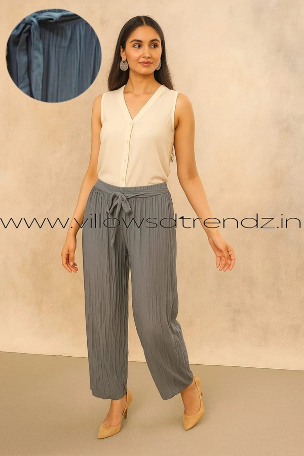 Ruthvi Ethnics Imported Georgette Golden Tag Palazzo|Plain Palazzo| Grey |  IP16506 - FS(Fits upto 2XL), Grey