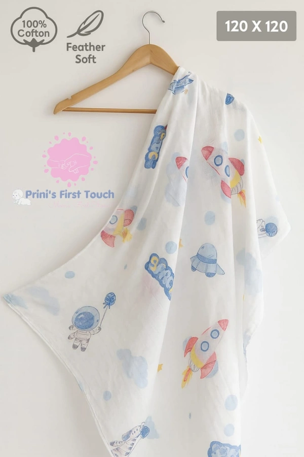 Prini's First Touch Imported Muslin Swaddel Towel|Bath Towel |Pack Contains 1 Towel|100% Organic Cotton| 120 x 120 cm| White | MIPT19001 - 120 x 120 cm, White