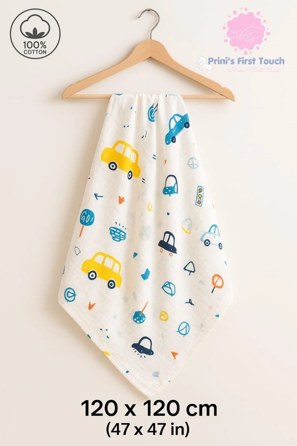 Prini's First Touch Imported Muslin Swaddel Towel|Bath Towel |Pack Contains 1 Towel|100% Organic Cotton| 120 x 120 cm| White | MIPT19008 - 120 x 120 cm, White