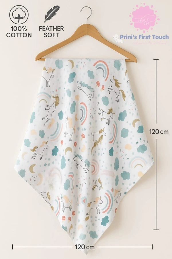 Prini's First Touch Imported Muslin Swaddel Towel|Bath Towel |Pack Contains 1 Towel|100% Organic Cotton| 120 x 120 cm| White | MIPT19002 - 120 x 120 cm, White