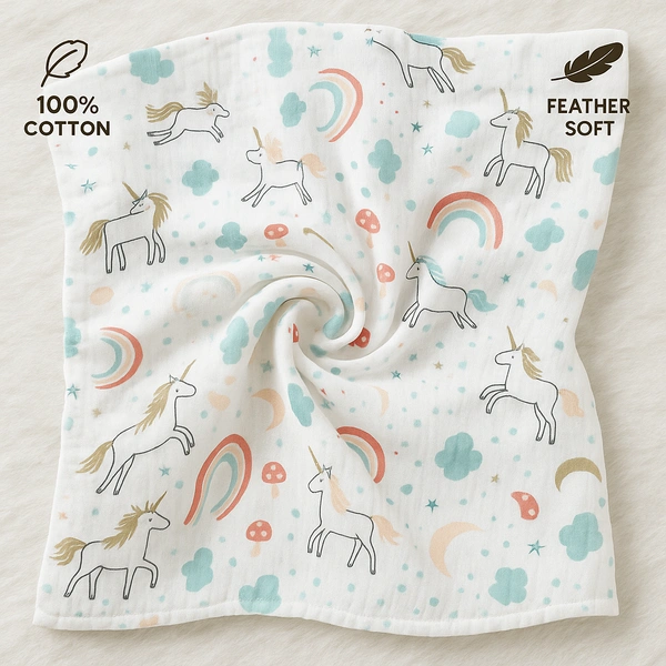 Prini's First Touch Imported Muslin Swaddel Towel|Bath Towel |Pack Contains 1 Towel|100% Organic Cotton| 120 x 120 cm| White | MIPT19002 - 120 x 120 cm, White