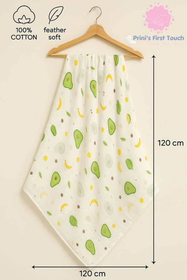 Prini's First Touch Imported Muslin Swaddel Towel|Bath Towel |Pack Contains 1 Towel|100% Organic Cotton| 120 x 120 cm| White | MIPT19005 - 120 x 120 cm, White