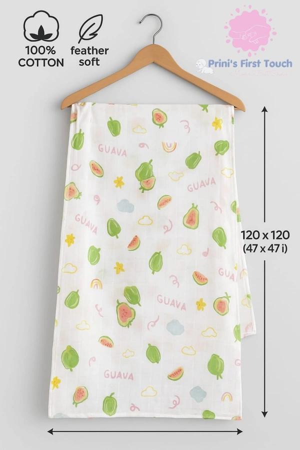 Prini's First Touch Imported Muslin Swaddel Towel|Bath Towel |Pack Contains 1 Towel|100% Organic Cotton| 120 x 120 cm| White | MIPT19003 - 120 x 120 cm, White