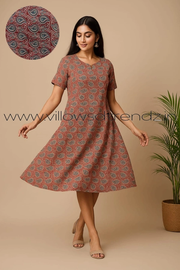Twill Blue Kalamkari cotton Kurti| XL | Maroon |KUC28301 - XL, Maroon