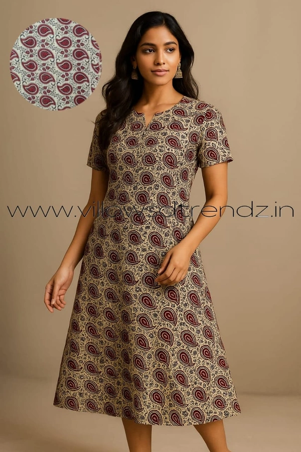 Twill Blue Kalamkari cotton Kurti| 2XL | Maroon |KCU28305 - 2XL, Maroon