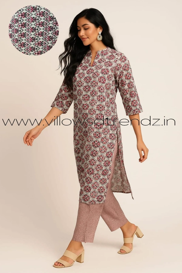Twill Blue Kalamkari Cotton kurti with Phant  | 2XL | Half Brown| KS4005 - 2XL, Half Brown