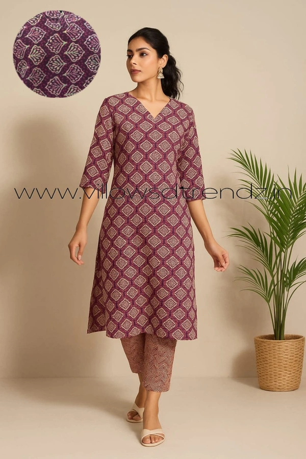 Twill Blue Kalamkari Cotton kurti with Phant  | 2XL  |Beetroot Pink | KS35506 - 2XL, Beetroot Pink