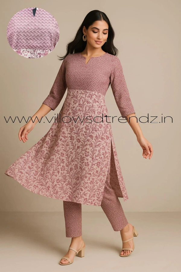 Twill Blue Kalamkari Cotton kurti with Phant  | 2XL | Onion Pink | KS35502 - 2XL, Onion Pink