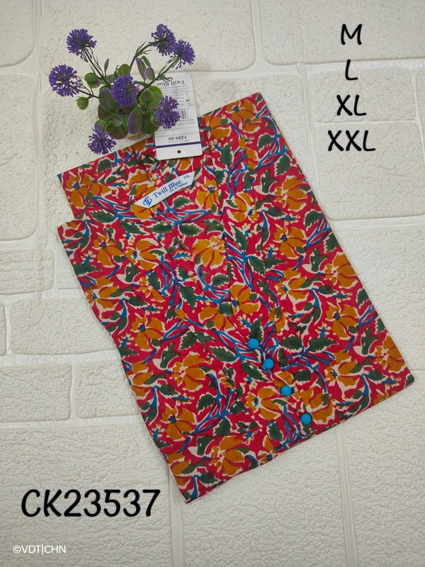 Twill Blue Kalamkari Cotton Kurtis CK23537 - rani pink, M