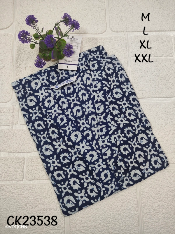 Twill Blue Kalamkari Cotton Kurtis CK23538 - Navy blue, M