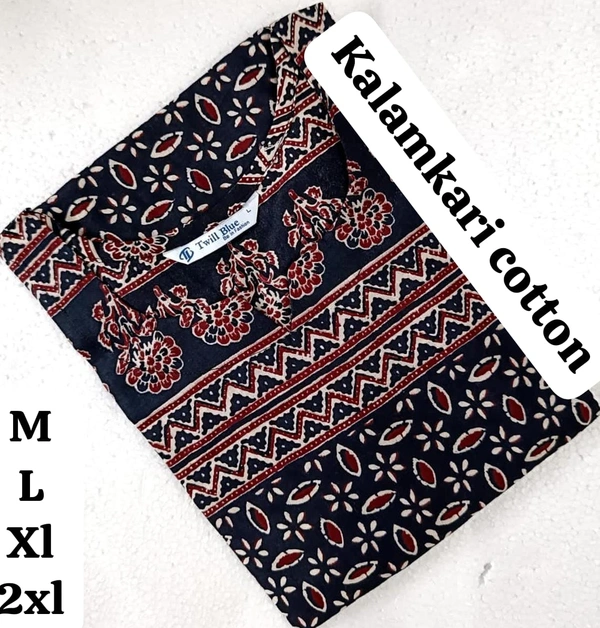 Twill Blue Kalamkari Cotton Kurtis CK23544 - Deep blue, XXL