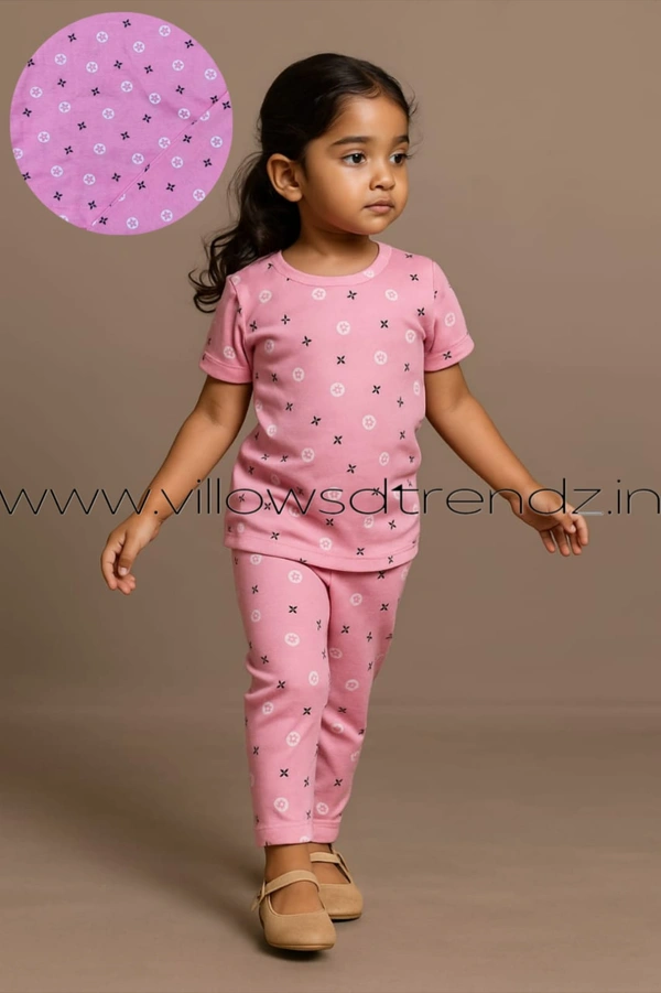 Smurf Finds Kids Unisex Pyjama Set | T-shirt with Full Phant | 100% Cotton | Pink | KPY10503 - 1-Yr, Pink