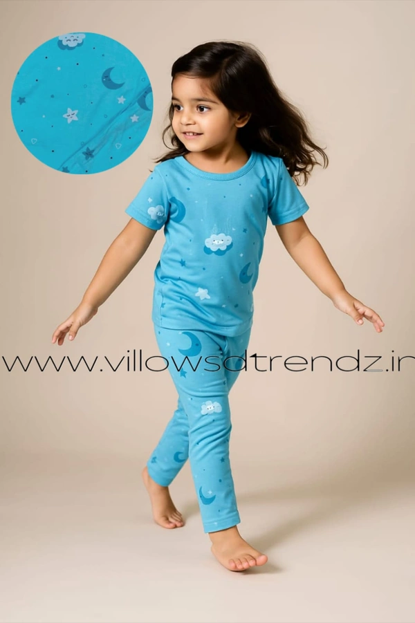 Smurf Finds Kids Unisex Pyjama Set | T-shirt with Full Phant | 100% Cotton | Sky blue | KPY105011 - 2-Yr, Sky Blue