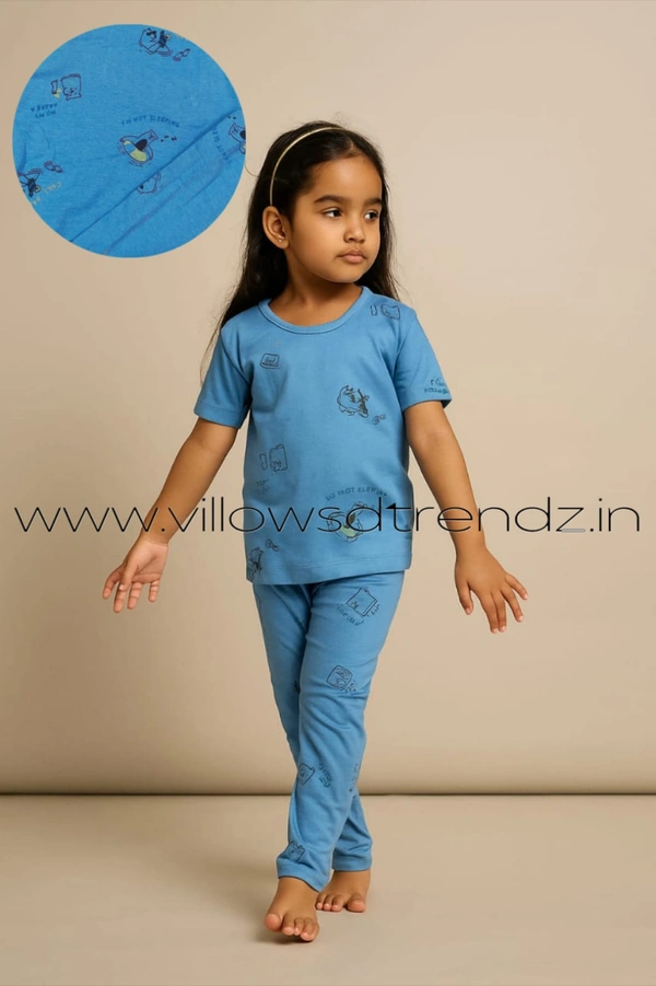 Smurf Finds Kids Unisex Pyjama Set | T-shirt with Full Phant | 100% Cotton | Sky Blue | KPY10508 - 1-Yr, Sky Blue