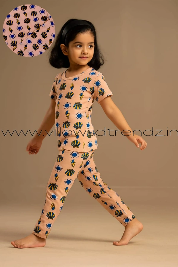 Smurf Finds Kids Unisex Pyjama Set | T-shirt with Full Phant | 100% Cotton | Light Orange| KPY10509 - 2-Yr, Light Orange