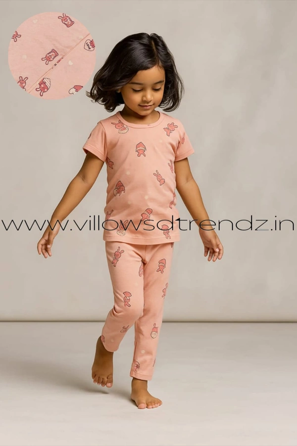 Smurf Finds Kids Unisex Pyjama Set | T-shirt with Full Phant | 100% Cotton | Peach | KPY10507 - 1-Yr, Peach