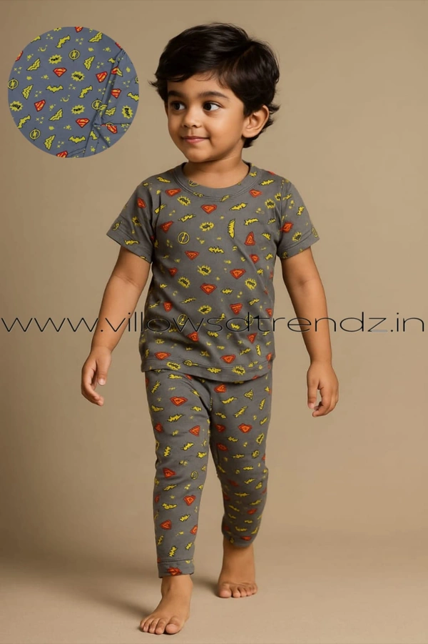 Smurf Finds Kids Unisex Pyjama Set | T-shirt with Full Phant | 100% Cotton | Ash | PYJ13508-249 - L, Ash