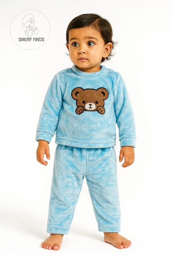 First Cry|Baby Hug Kids Unisex Winter Set| Sweaters|Fur Fabric| Top and Bottom| Full Sleeve|  Sky Blue | SMWS36209 - 6 to 9 Month, Sky Blue