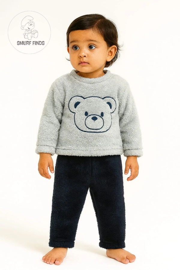 First Cry|Baby Hug Kids Unisex Winter Set| Sweaters|Fur Fabric| Top and Bottom| Full Sleeve|  Ash | SMWS36208 - 12 to 18 Month, Ash
