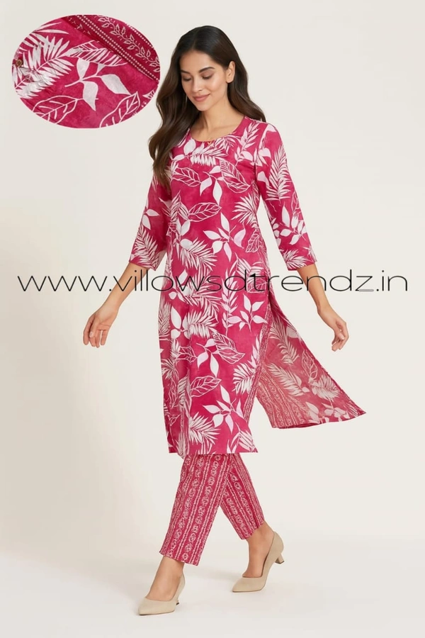 Twill Blue Kurti Set With Designer Neck Pattern|Kurti with Pant |Pink |KS355057 - XL, Pink